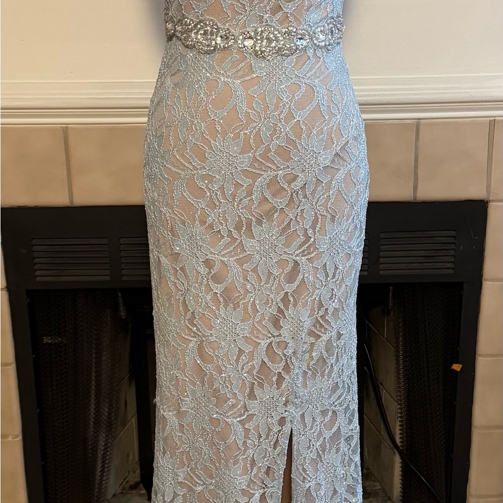 City Triangles Baby Blue Lace and Cream Illusion Party Dress